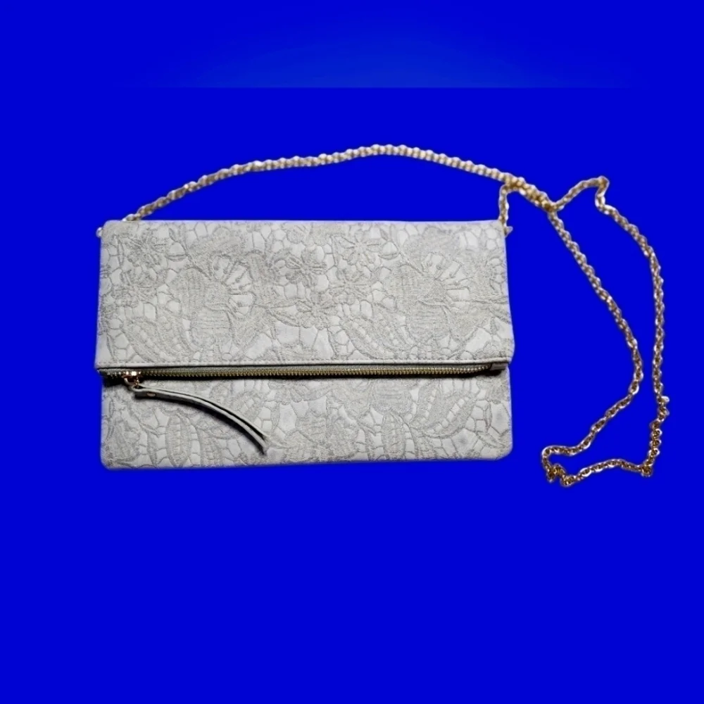 Urban Expressions Lace Textured Light Gray Crossbody Purse/Clutch